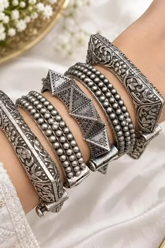 Statement Oxidized openable Kada Bangle Set of 5,Boho Navratri Jewelry