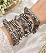 Statement Oxidized openable Kada Bangle Set of 5,Boho Navratri Jewelry