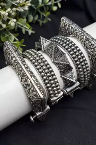 Statement Oxidized openable Kada Bangle Set of 5,Boho Navratri Jewelry