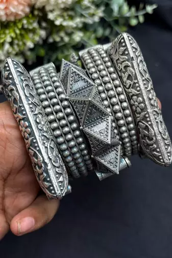 Statement Oxidized openable Kada Bangle Set of 5,Boho Navratri Jewelry