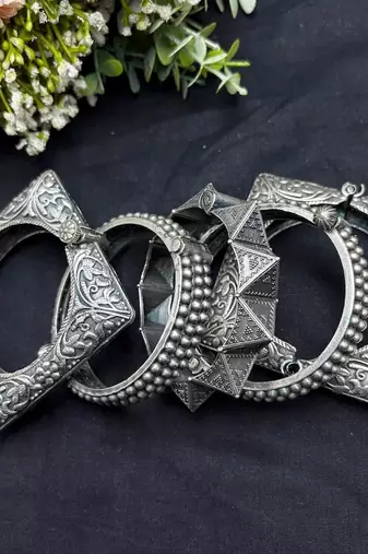 Statement Oxidized openable Kada Bangle Set of 5,Boho Navratri Jewelry