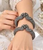 Peacock Kada Bangle, Oxidized Silver Indian Bracelet, Ethnic Peacock Jewelry
