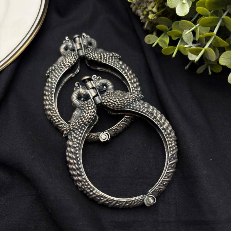 Peacock Kada Bangle, Oxidized Silver Indian Bracelet, Ethnic Peacock Jewelry