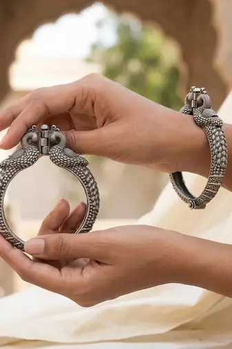 Peacock Kada Bangle, Oxidized Silver Indian Bracelet, Ethnic Peacock Jewelry