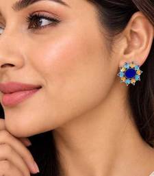 Blue Statement Earrings, Indian Floral Stud Earrings