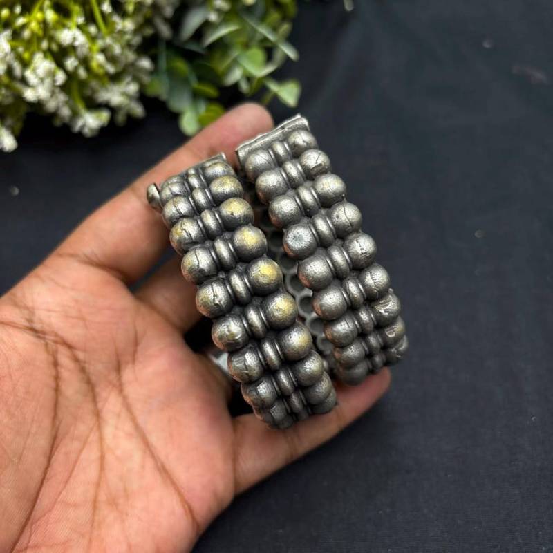 Oxidized Silver Kada Bangle Set of 5, Indian Tribal Bangles, Boho Antique Silver Bracelet Set