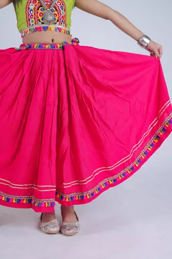 Navaratri special gota patti lace work lehenga with gamthi patch & cowrie lace work blouse for kids