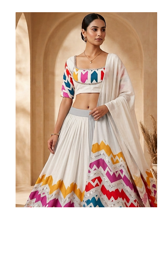 White Multicolour Navratri Lehenga Choli With Dupatta 2