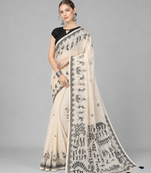 Beige woven linen saree with blouse