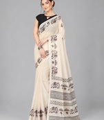 Beige woven linen saree with blouse