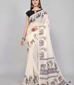 Beige woven linen saree with blouse