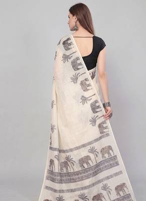 Beige woven linen saree with blouse 2