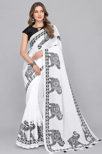 White woven linen saree with blouse