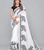 White woven linen saree with blouse