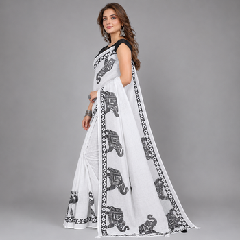 White woven linen saree with blouse 2