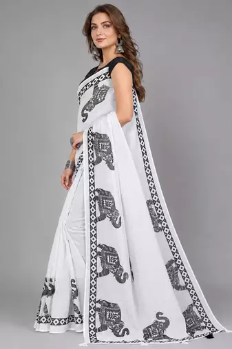 White woven linen saree with blouse