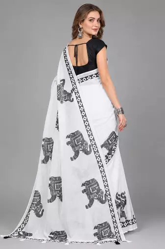 White woven linen saree with blouse