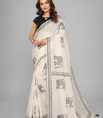 Beige woven linen saree with blouse