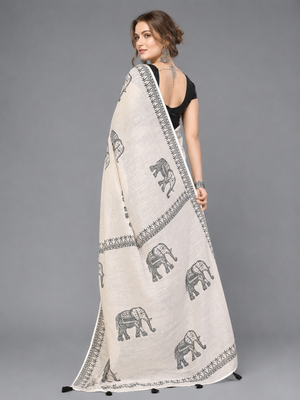 Beige woven linen saree with blouse 3