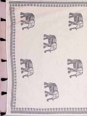 Beige woven linen saree with blouse 4