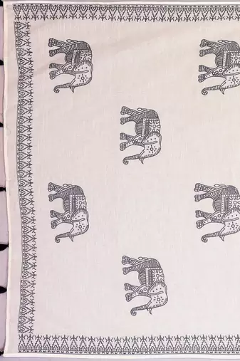 Beige woven linen saree with blouse