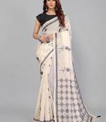 Beige woven linen saree with blouse