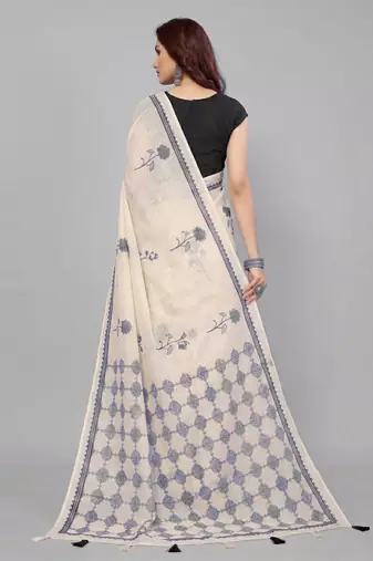 Beige woven linen saree with blouse
