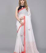 White woven linen saree with blouse