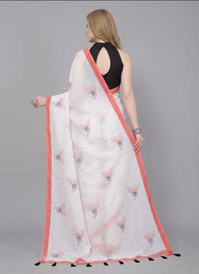 White woven linen saree with blouse 3