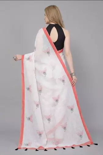 White woven linen saree with blouse