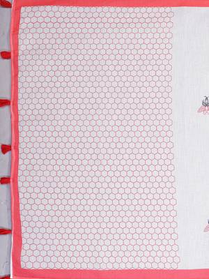 White woven linen saree with blouse 4