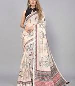 Beige woven linen saree with blouse