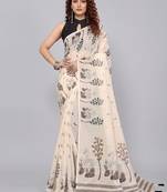 Beige woven linen saree with blouse