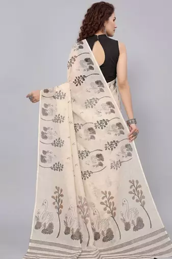 Beige woven linen saree with blouse
