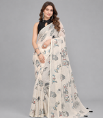 Beige woven linen saree with blouse