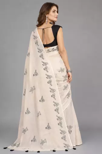 Beige woven linen saree with blouse