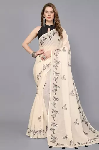 Beige woven linen saree with blouse
