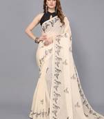 Beige woven linen saree with blouse