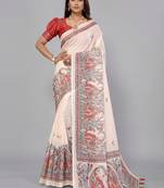 Beige woven linen saree with blouse