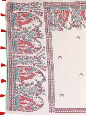 Beige woven linen saree with blouse 4