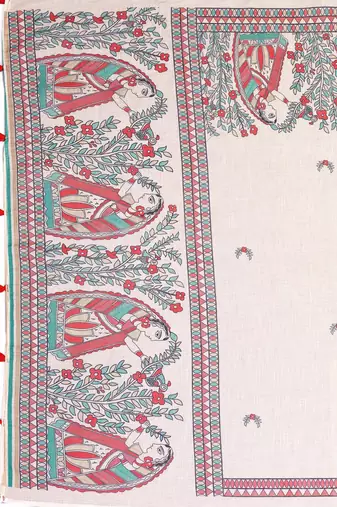 Beige woven linen saree with blouse
