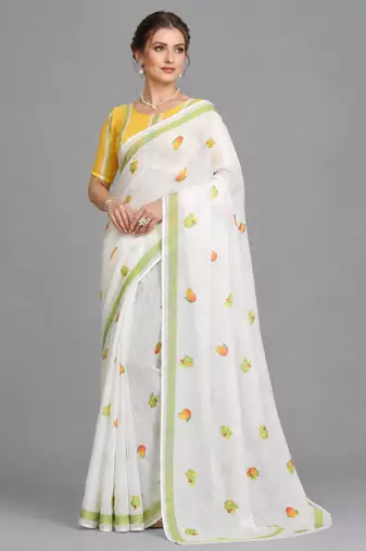White woven linen saree with blouse