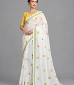White woven linen saree with blouse