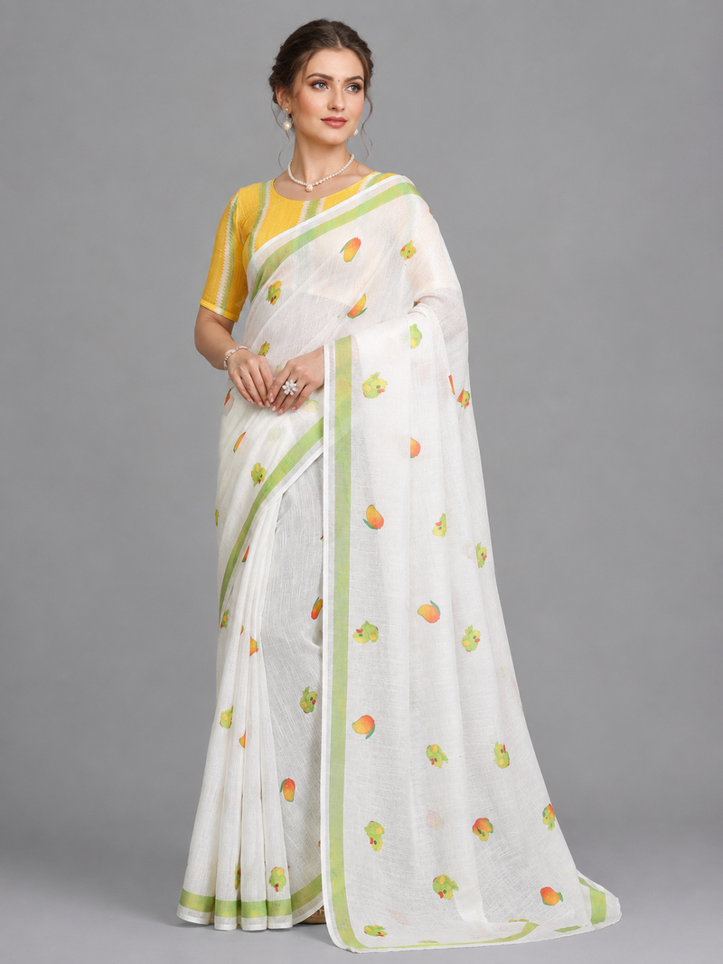 White woven linen saree with blouse