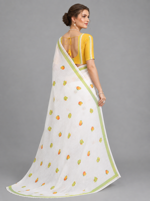 White woven linen saree with blouse 2
