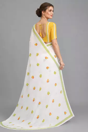 White woven linen saree with blouse