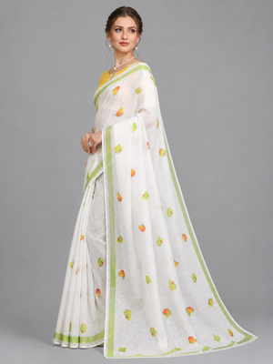 White woven linen saree with blouse 3