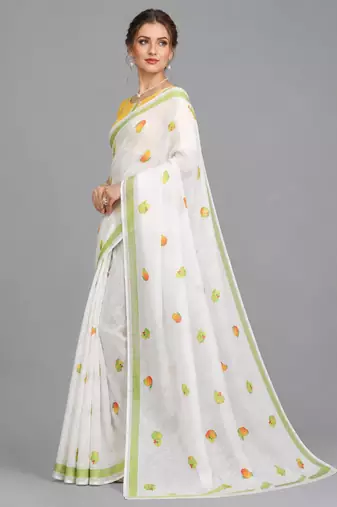 White woven linen saree with blouse