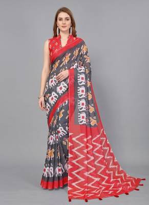 Grey woven linen saree with blouse 1