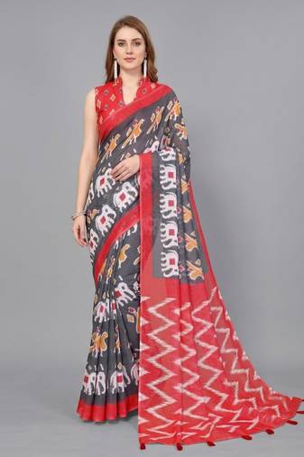Grey woven linen saree with blouse